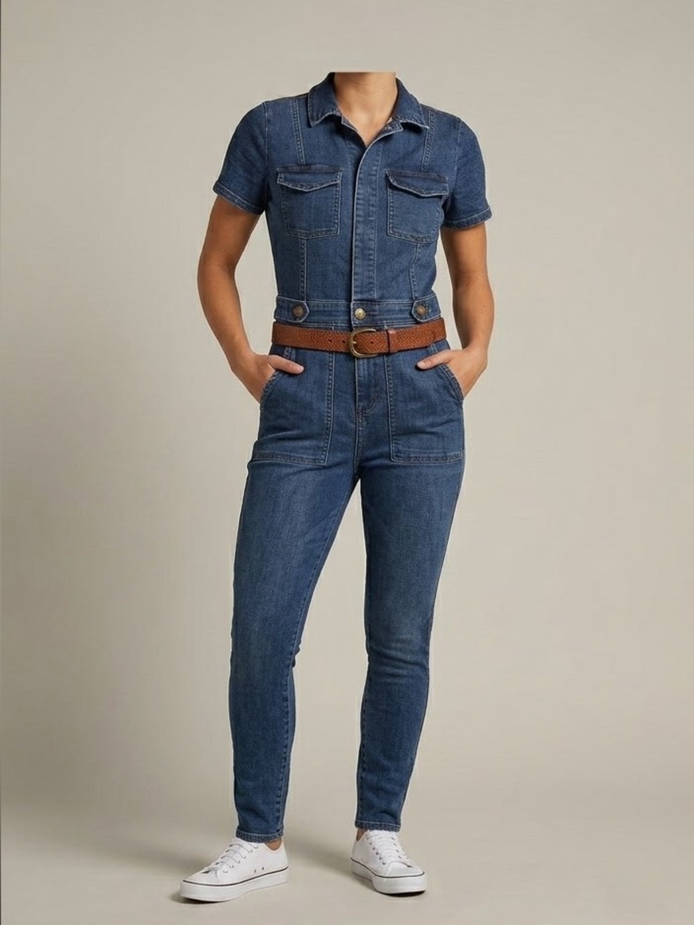 Blashe Denim  Skinny Jumpsuit Medium Wash S Coastal Cowgirl Western Chic 70’s